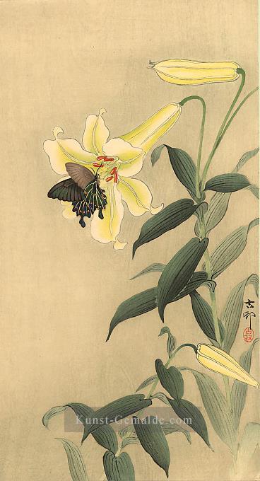 Schmetterling und Lilie Ohara Koson Blumenschmuck Ölgemälde